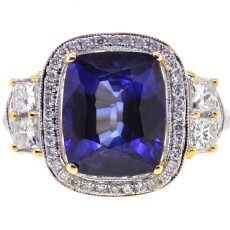 White Gold Blue Sapphie Diamond Womens Engagement Ring